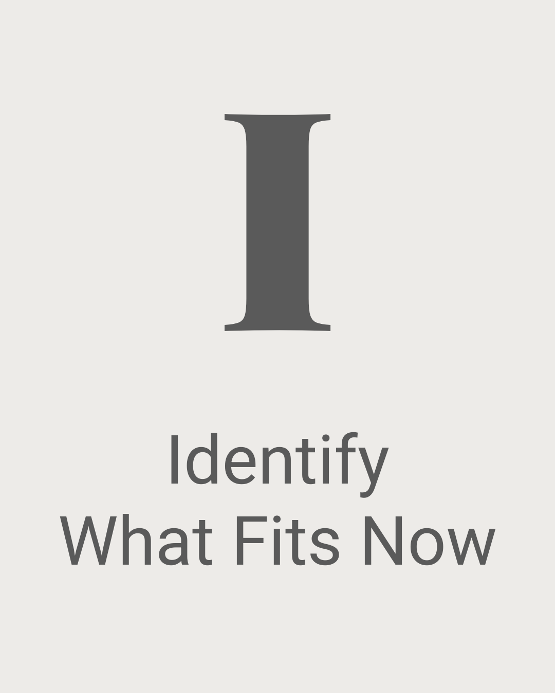 A large letter I with the words 'Identify What Fits Now' below it.