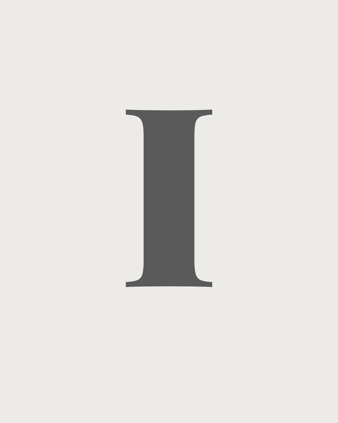 Large gray letter 'I' on a light gray background.