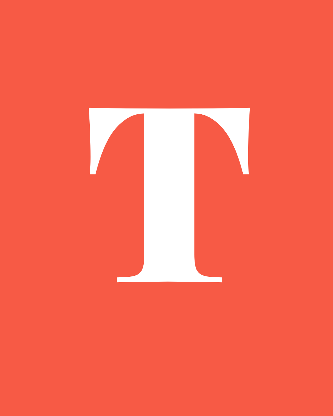 Logo with a large white letter 'T' centered on a red background.