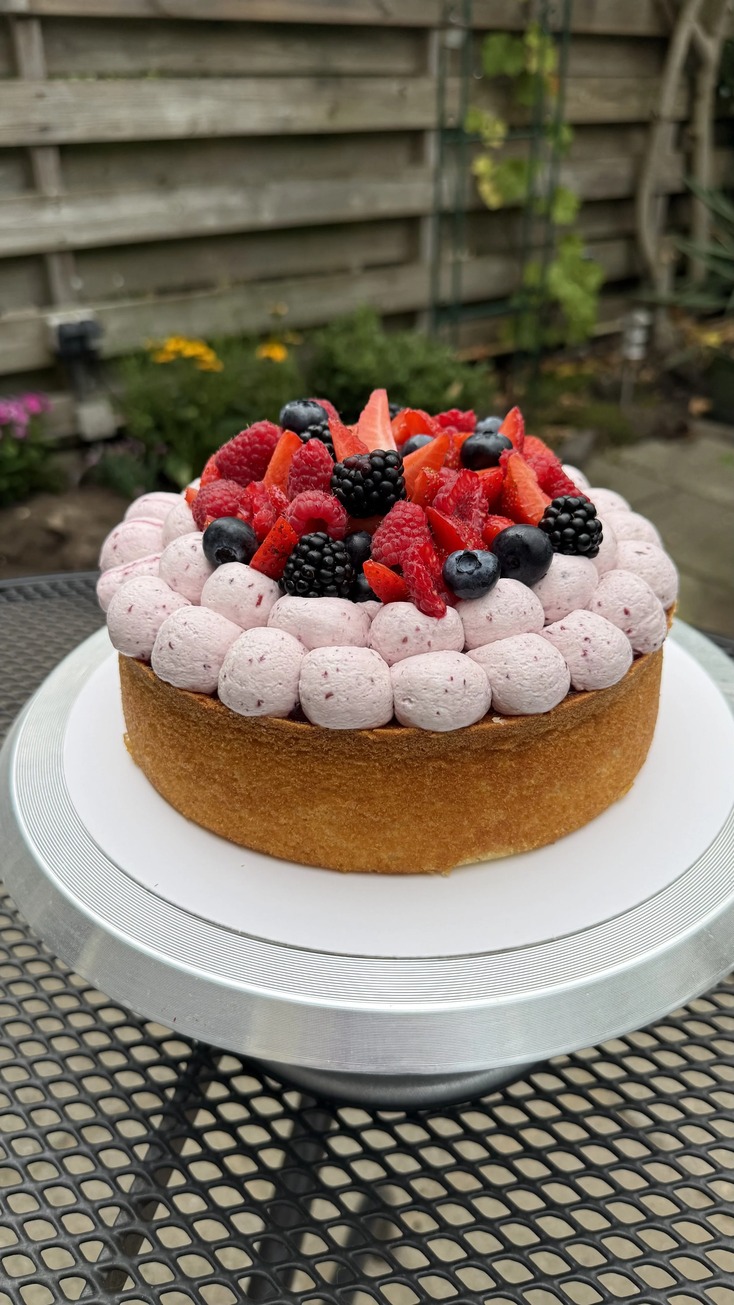 Vanille Cake met Bosvruchten en Slagroomtopping
