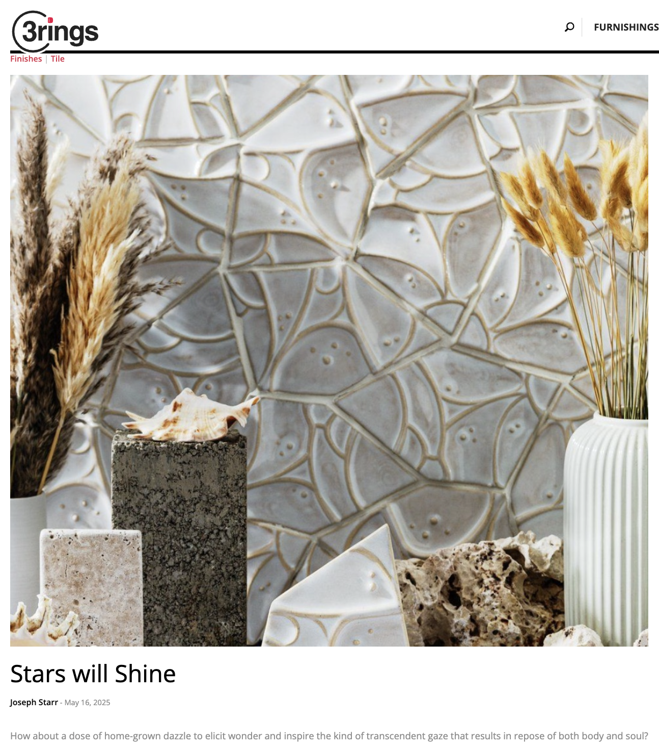Image of Morph ceramic tile - Stars will Shine press article by 3Rings