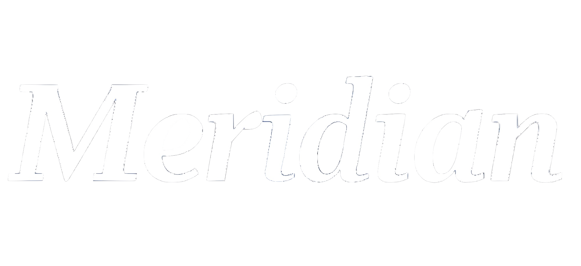 Stylized white text that reads 'Meridian' on a black background.