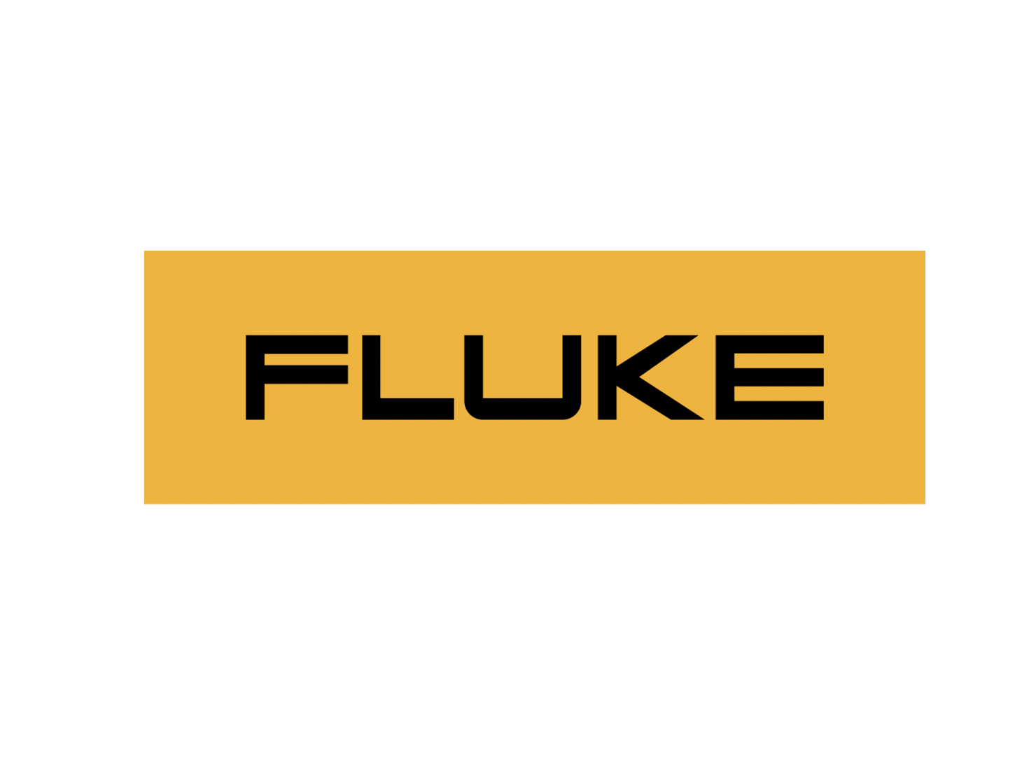 Yellow rectangular sign with the black text 'FLUKE' in bold capital letters.