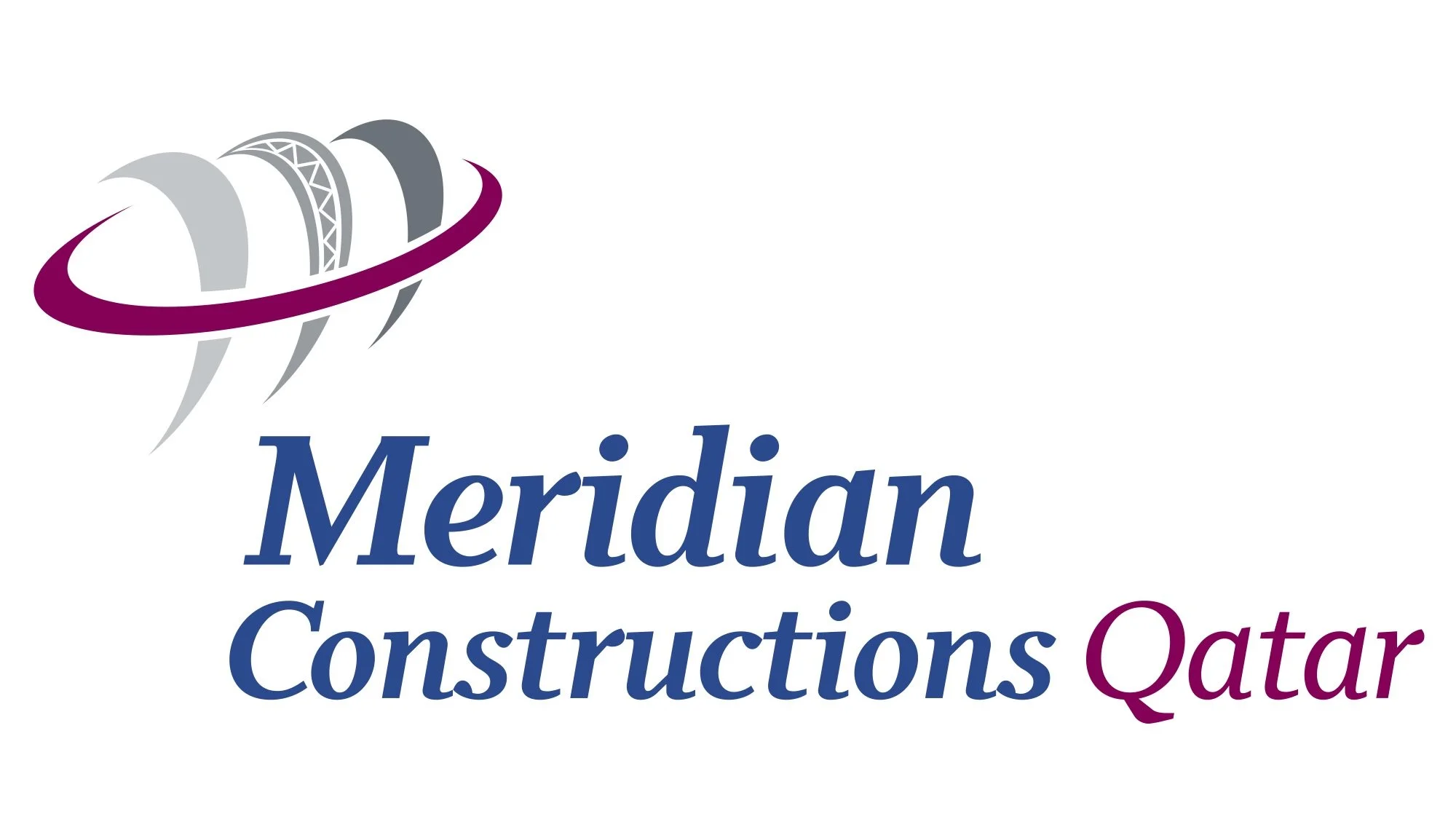 Logo for Meridian Constructions Qatar featuring a stylized globe with construction elements and text.