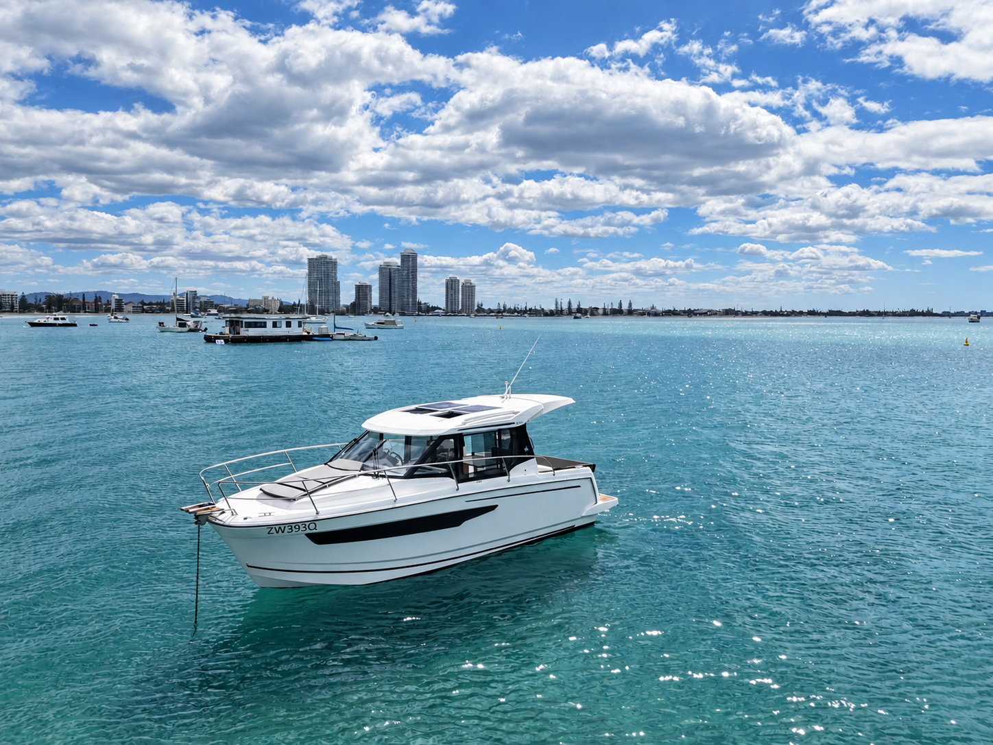 A white motorboat 