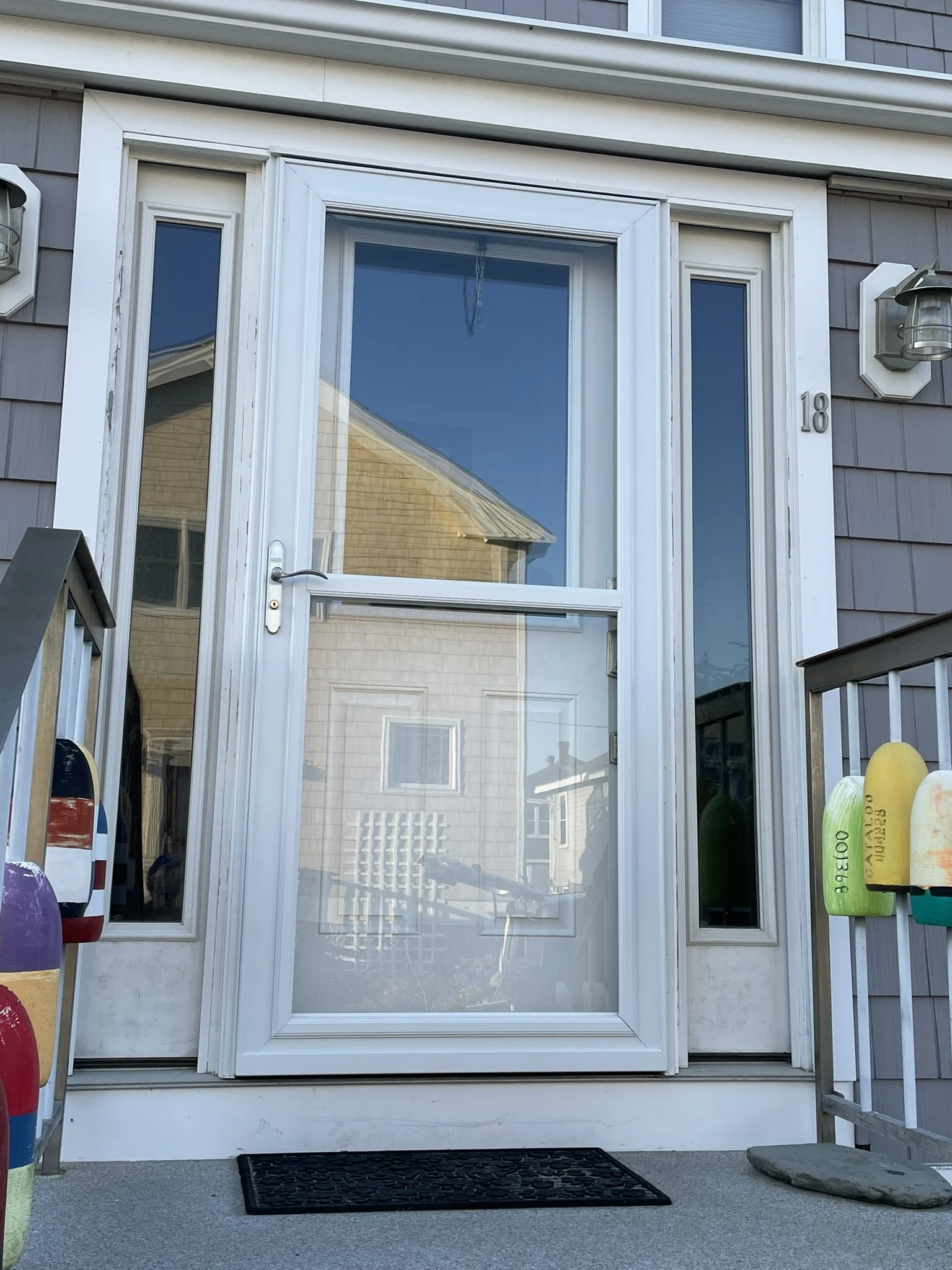 A new Larson storm door, securely installed to meet the demands of year-round ocean-front living.