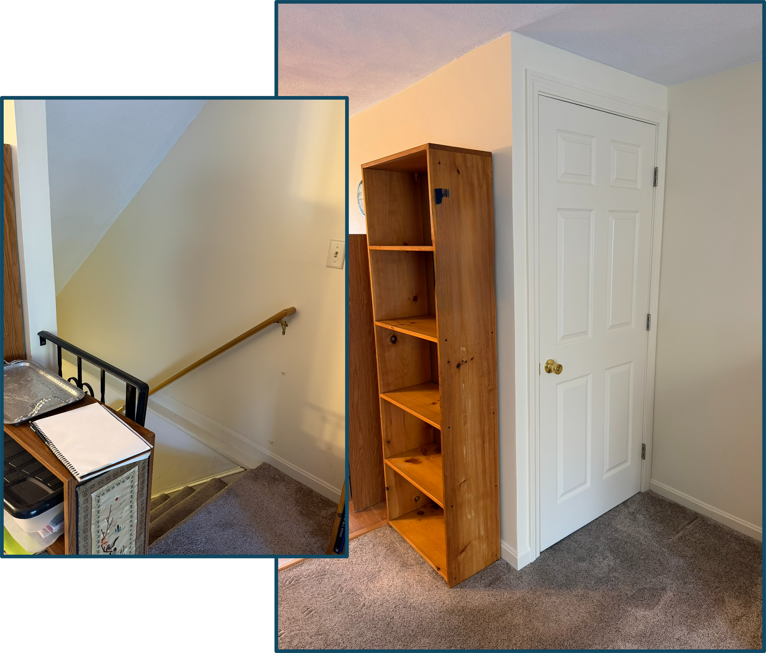 The open stairwell from the living room to the lower level no longer met the homeowner's noise control and privacy needs, so the stairwell was enclosed to fit seamlessly into the existing walls, and a soundproof door was installed.