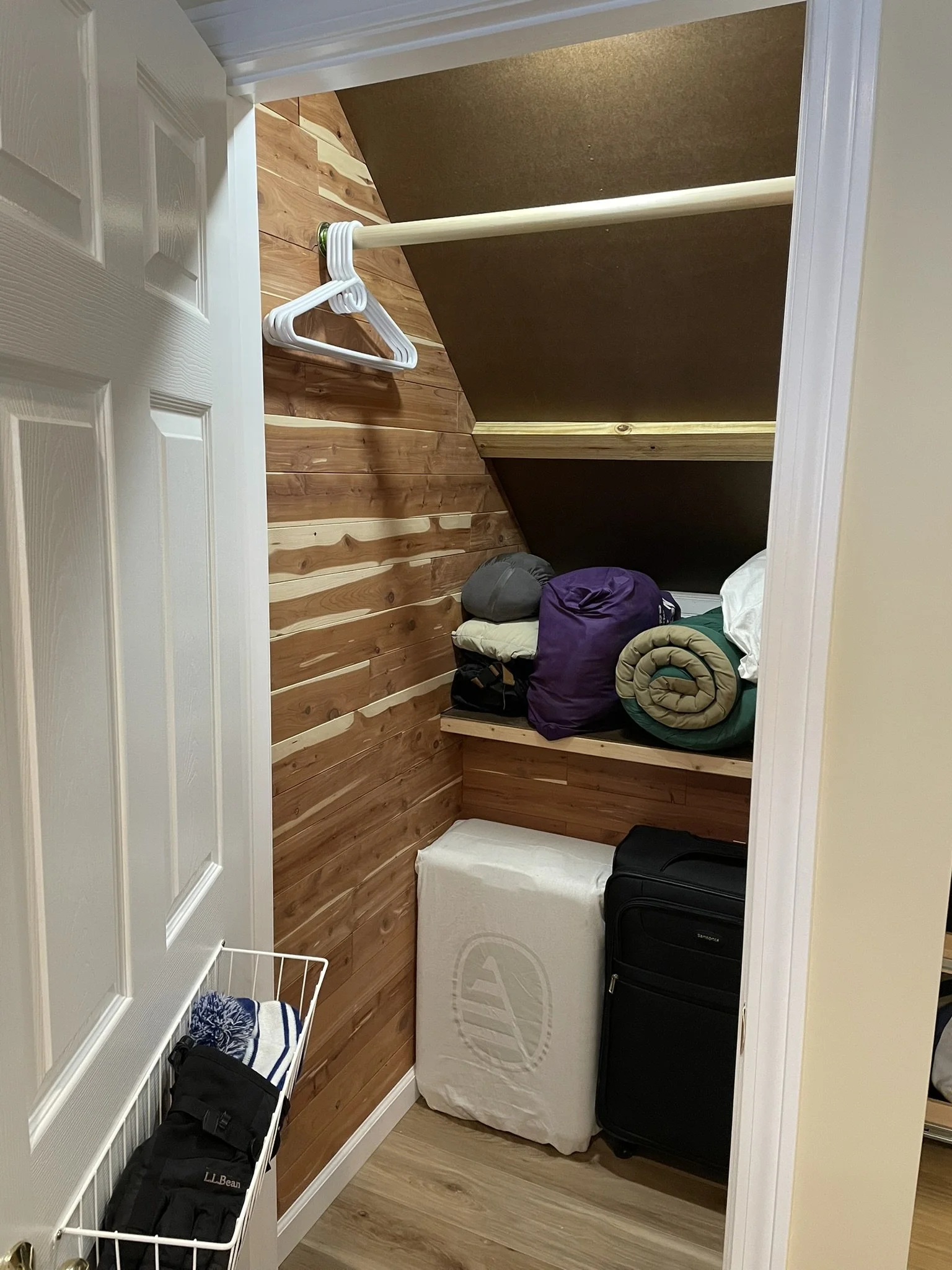 Under-Stairs Cedar Closet: That awkward space under basement stairs is such a waste ... until it's not, with the addition of a roomy cedar closet under the top of the staircase, complete with a motion-activated LED light. There is also 12.5 cubic fee