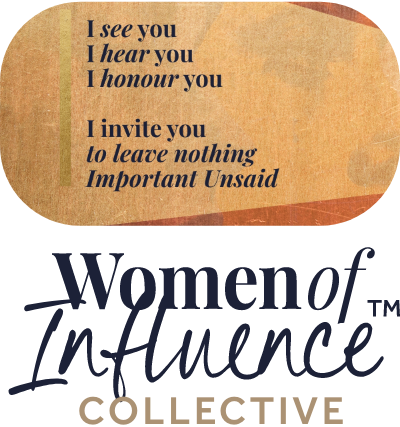 A wall with a quote: "I see you, I hear you, I honor you. I invite you to leave nothing important Unsaid." The quote is on a beige background with dark and light text.