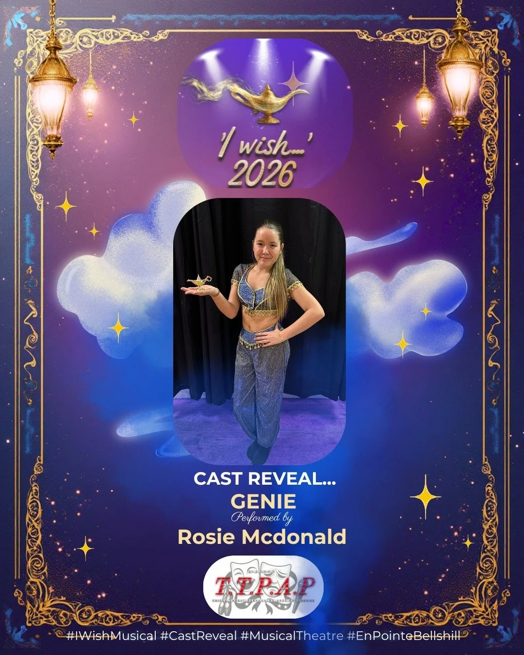 💫 Big magic incoming!

Say hello to Rosie Mcdonald, our incredible Genie!
Bursting with energy, personality, and sparkle, she's created a character full of joy and mystery, with a touch of attitude. We can&rsquo;t wait for you to see her magic! ✨🧞
