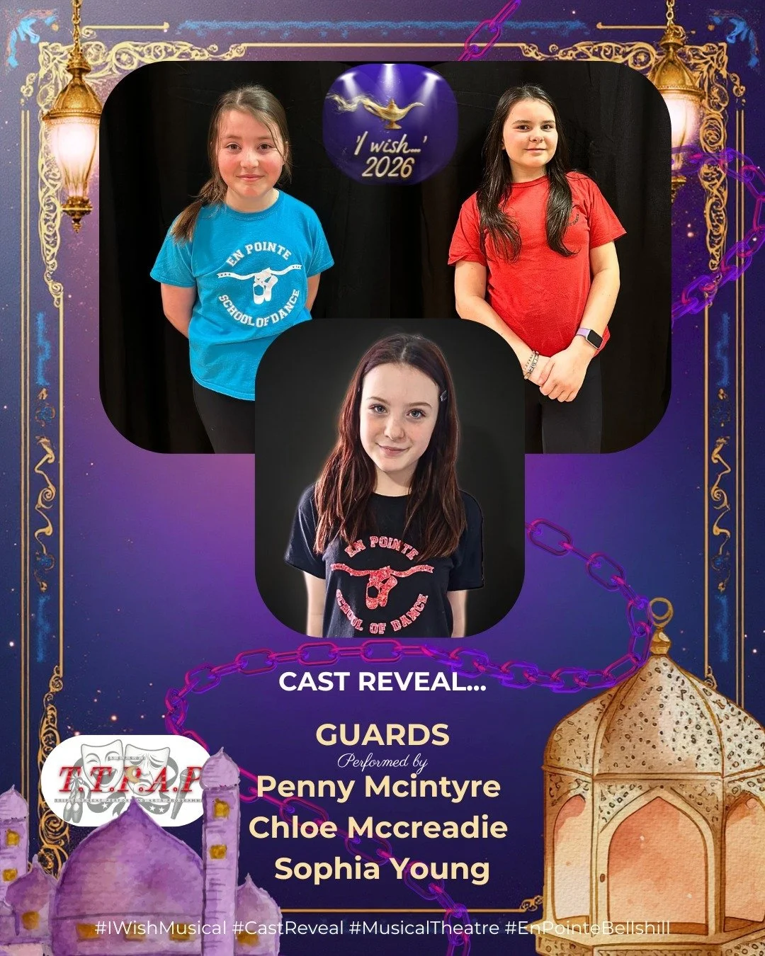 ✨ Our incredible Guards are ready!

Chloe Mccreadie, Sophia Young and Penny Mcintyre bring strength, teamwork, bold character and some slapstick comedy to the stage. We&rsquo;re so proud of their commitment and energy. 💜✨

#IWish #castannouncement #