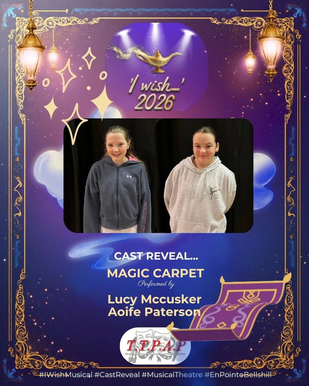 ✨ Introducing Lucy Mccusker and Aoife Paterson as our magical Carpet!🪄🧵

With beautiful movement, imagination, and hilarious comedy, they&rsquo;ve brought this iconic role to life in the most enchanting way. 💜

#IWish #castreveal #mystcialmagical
