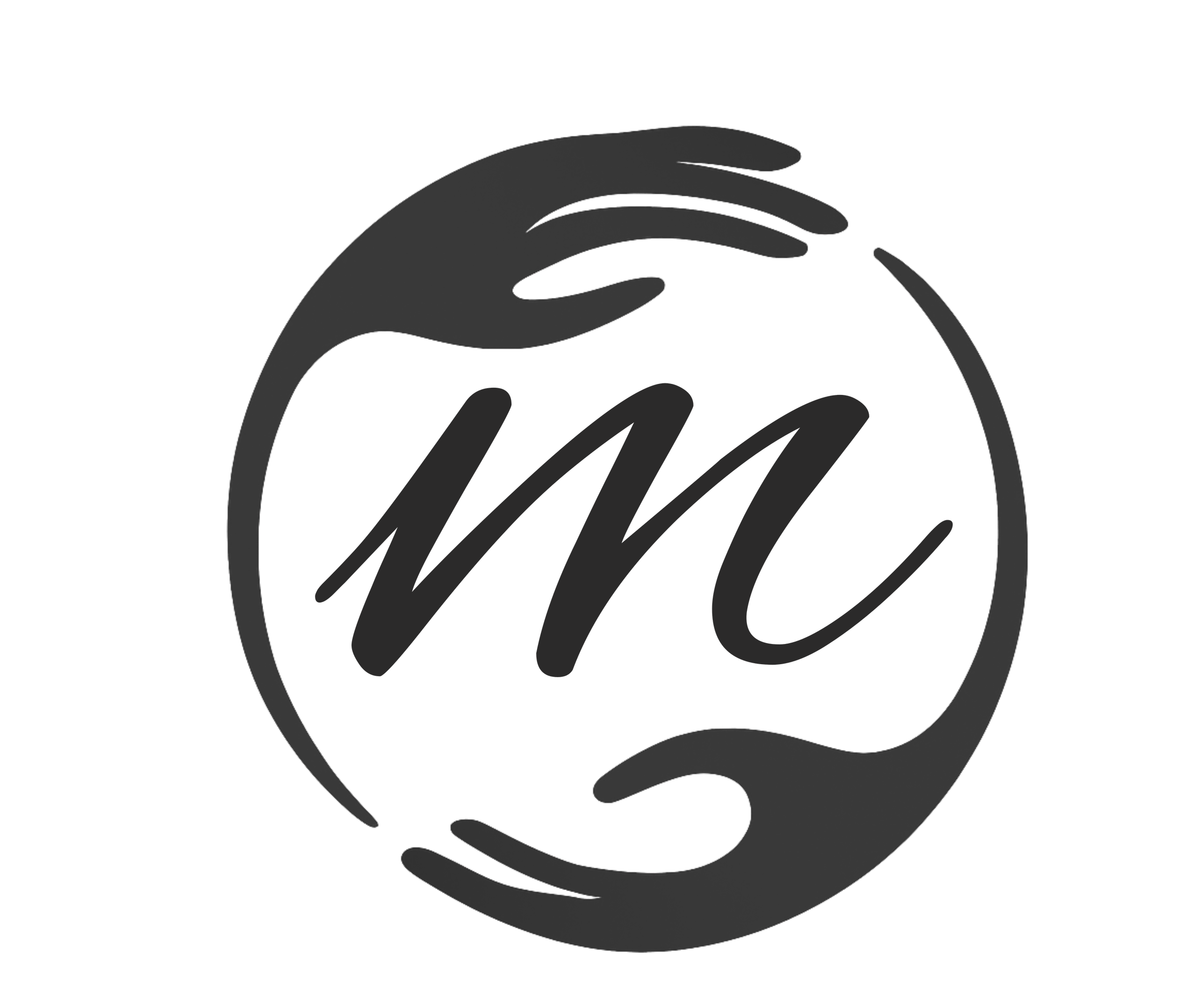 Ein Logo mit dem Buchstaben 'm' in der Mitte, umgeben von zwei stilisierten Händen, die das Logo umarmen.