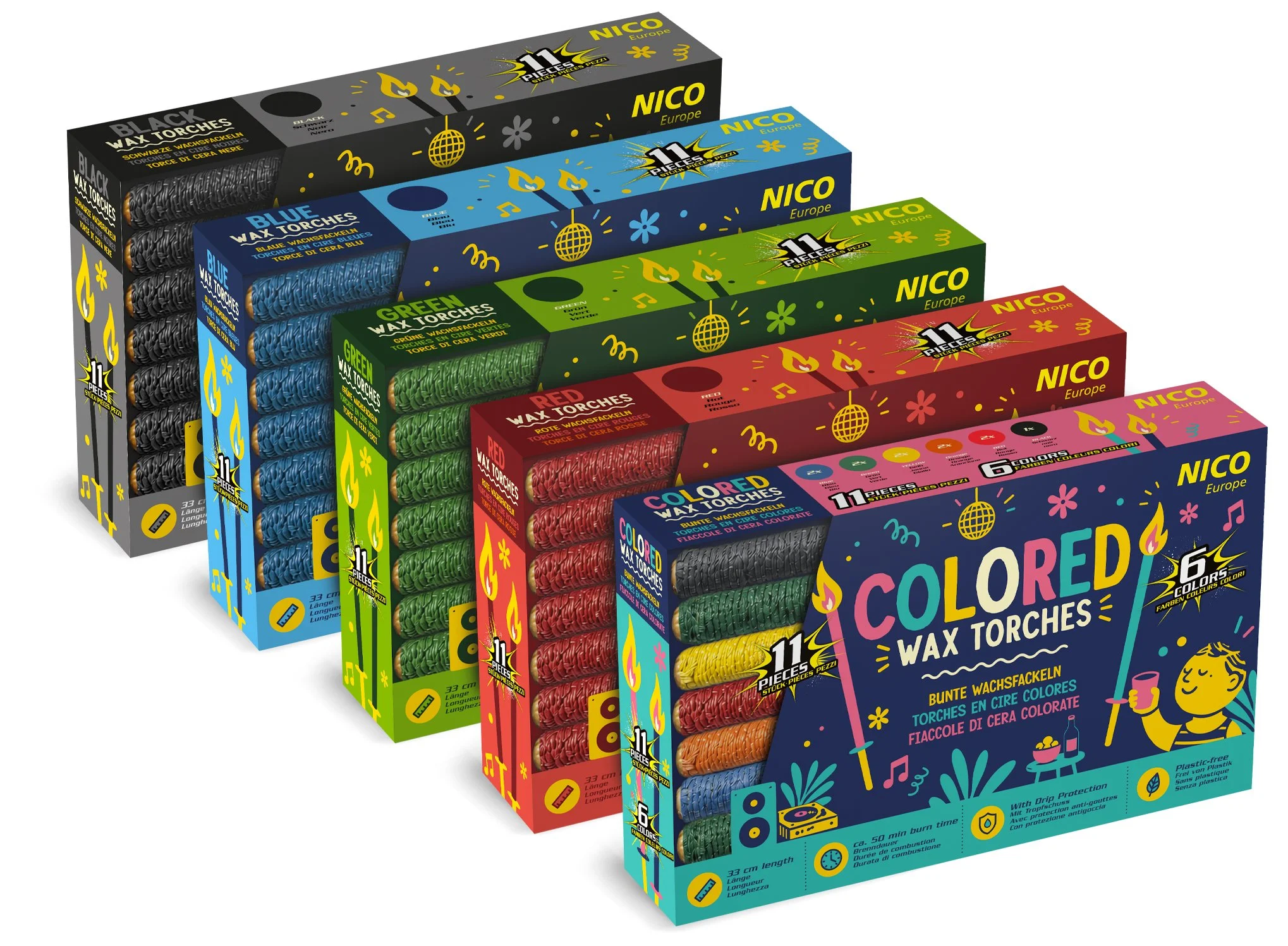 Packaging Design für NICO Wachsfackeln als Produktfamilie