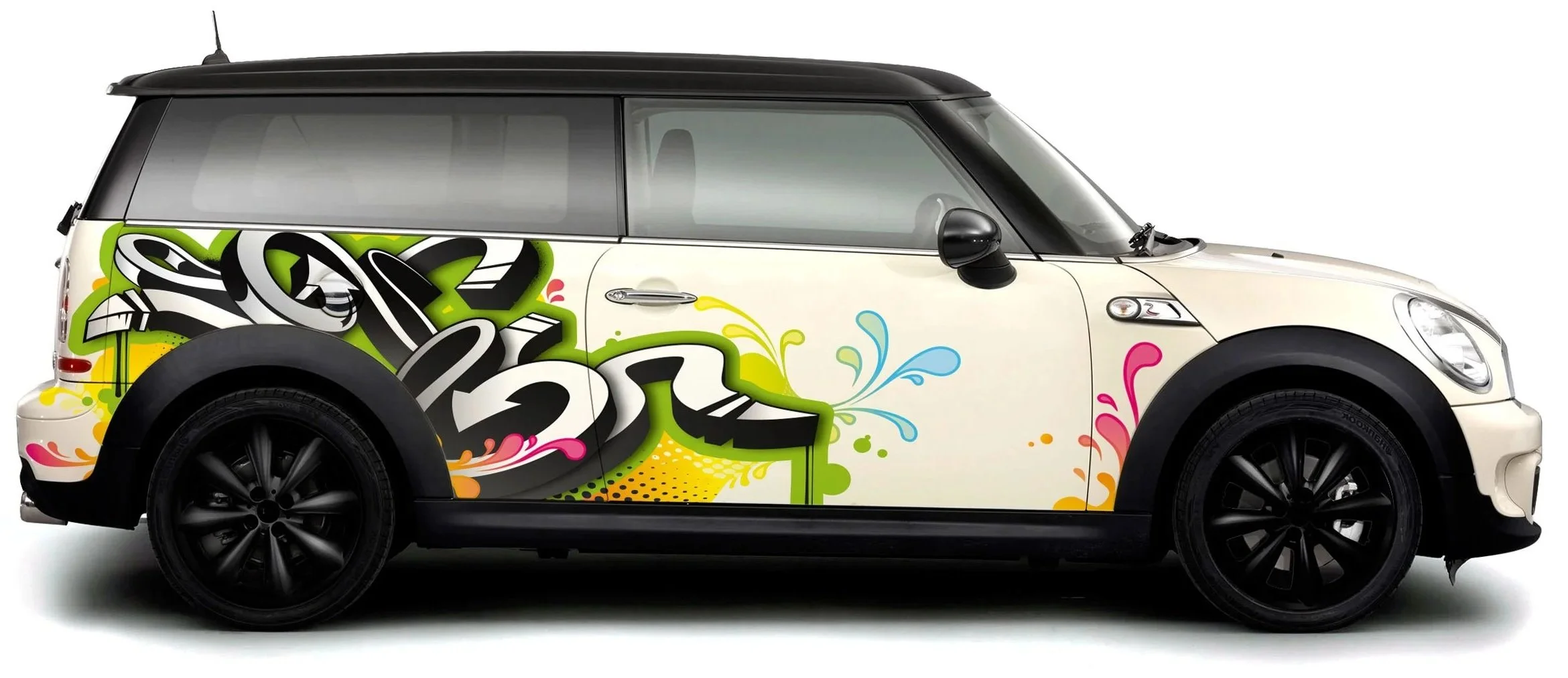 Fahrzeugbeschriftung auf Mini Cooper als Designentwurf