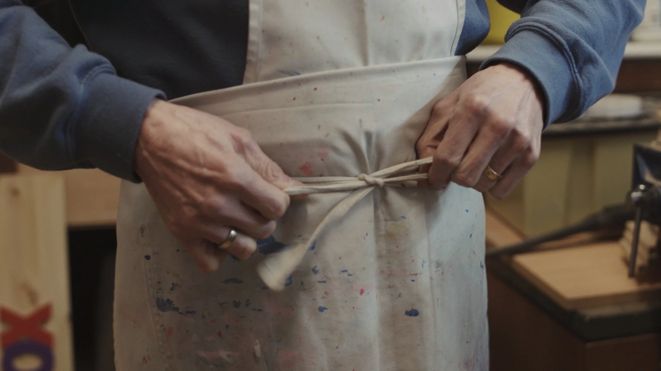 Rob Roy ties his apron