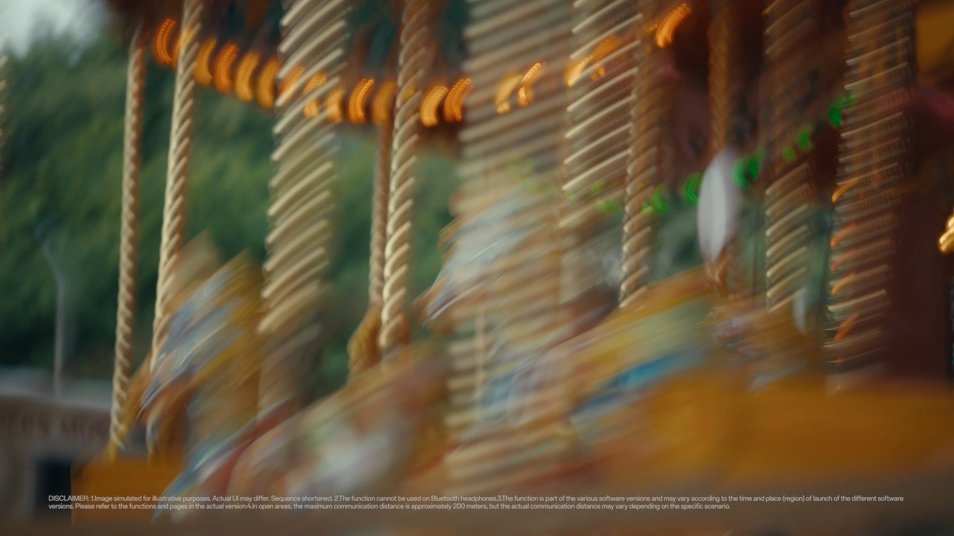A close up of a chaotic children's carousel