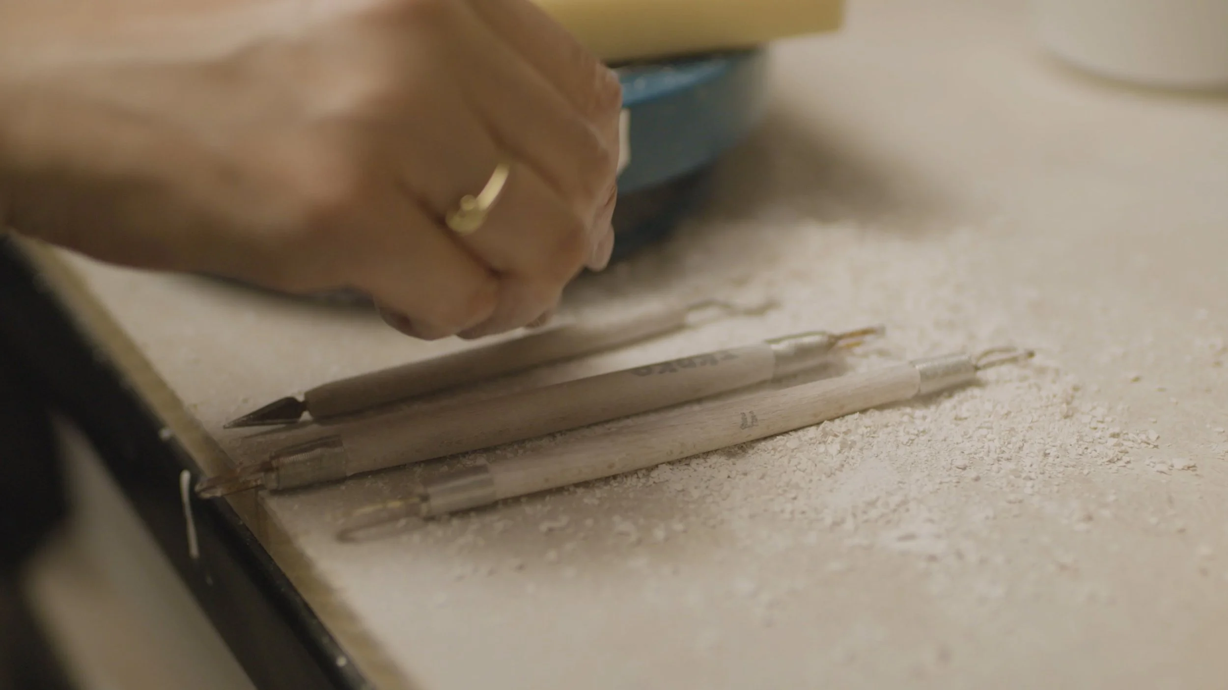 Ikuko Iwamoto picks up a sculpting tool