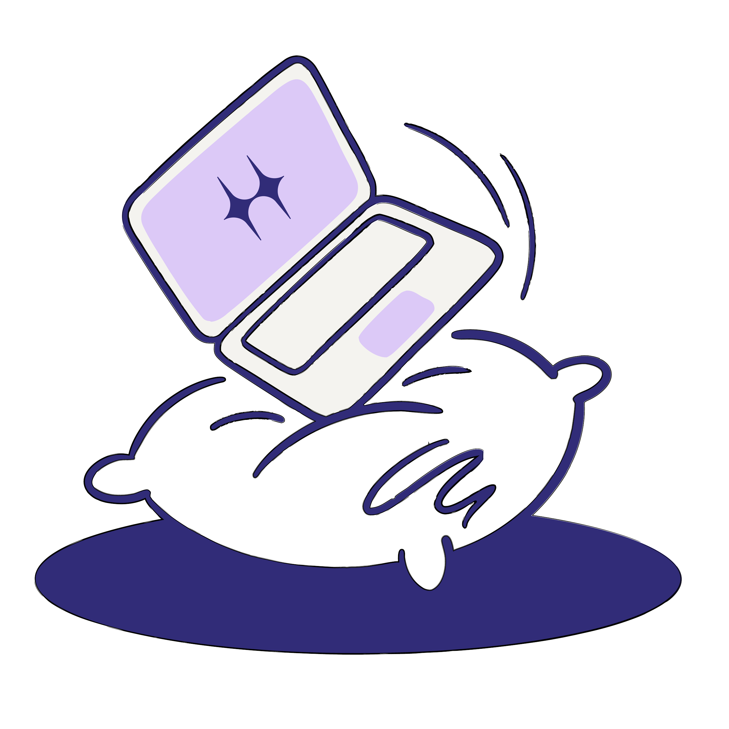 En illustrasjon av en åpen bærbar datamaskin med en skjerm som viser Headlights sin logo, som faller mot gulvet og lander trygt på en pute.