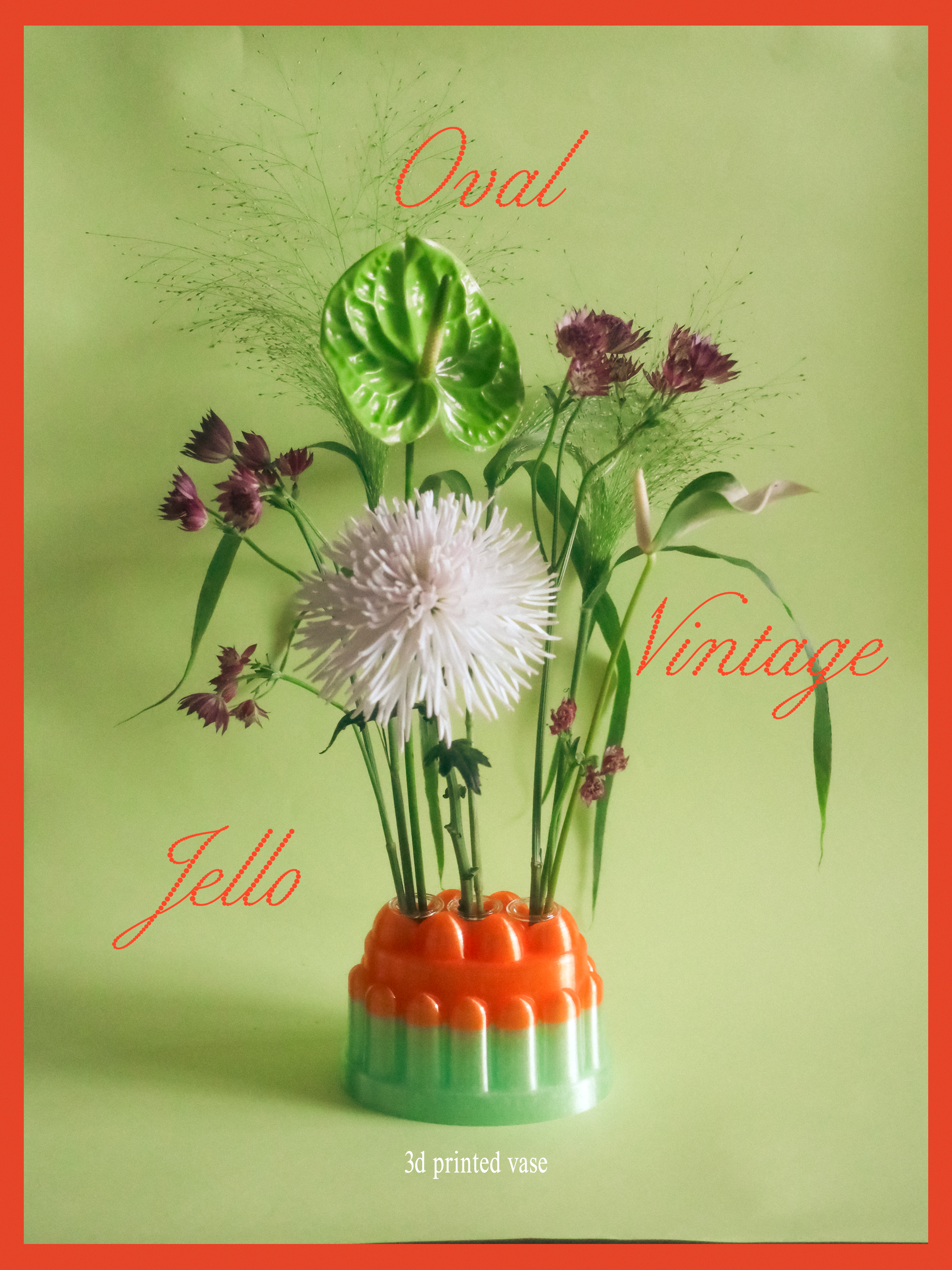 [NEW!] Oval - Vintage Jello Vase (with Glass Tubes)