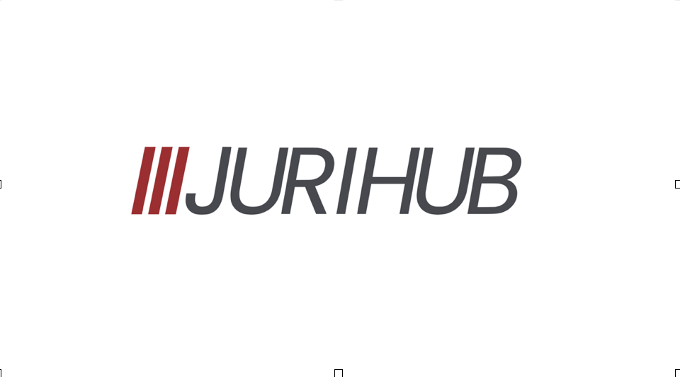 Logo de Jurihub avec trois barres rouges et le nom en gris foncé sur un fond blanc.