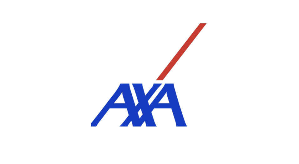 Logo AXA avec un stylo rouge incliné vers le haut, symbole graphique dynamique associé à une identité visuelle et moderne. Composition épurée mettant en avant une image corporate forte.