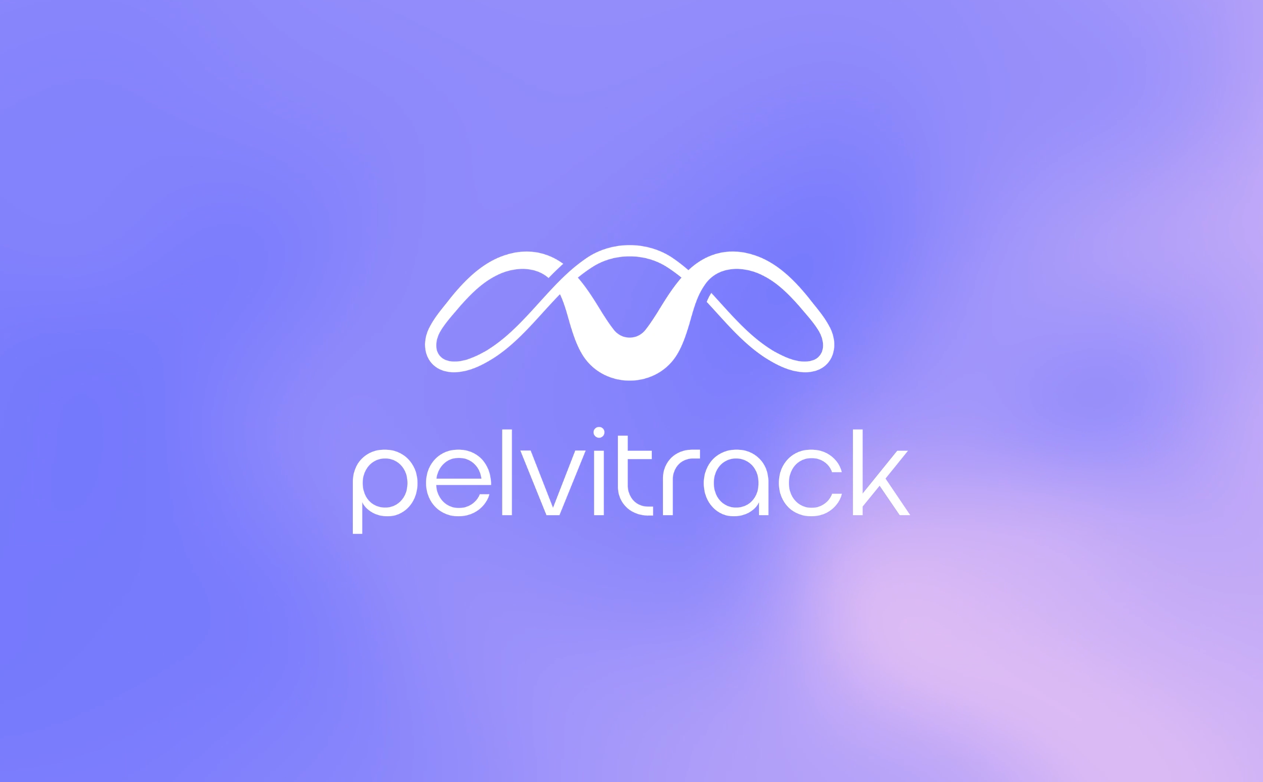 Pelvitrack logo with a white, abstract, continuous loop symbol on a gradient background of purple and blue.