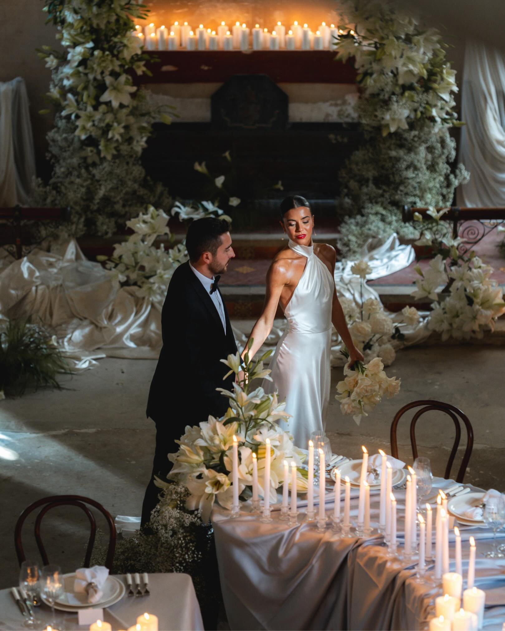 An evening of candlelight, soft draping that literally drips with vibes and timeless romance ✨
Every one who came together to put this on outdid themselves. 

Creative team ⤵️

Workshop @latelier_workshops
Planning &amp; Design @byhannahbaskett @meli