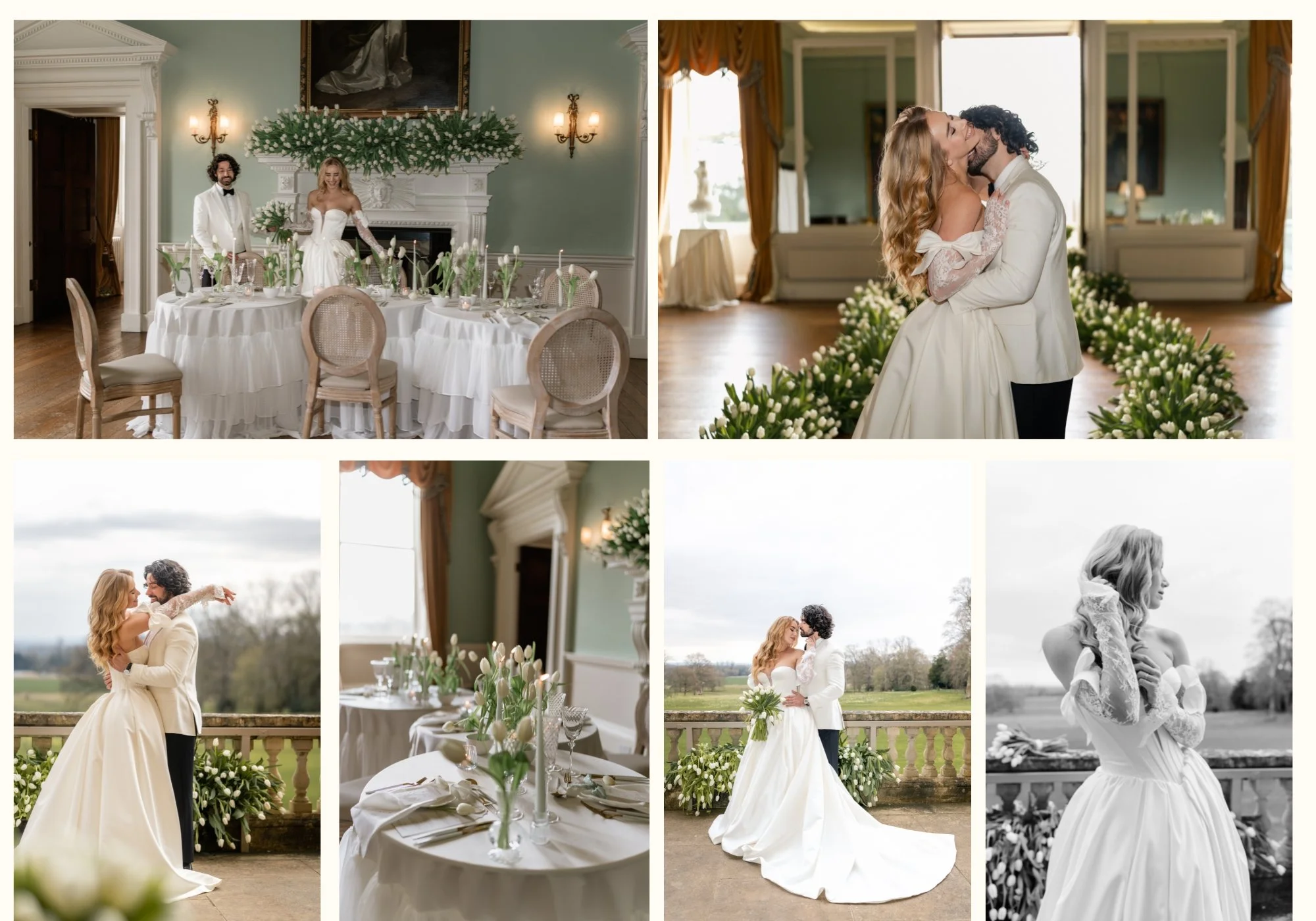 Wedding ceremony inspiration at Kirtlington Park showing the elegant reception room and balcony at this Oxfordshire wedding venue