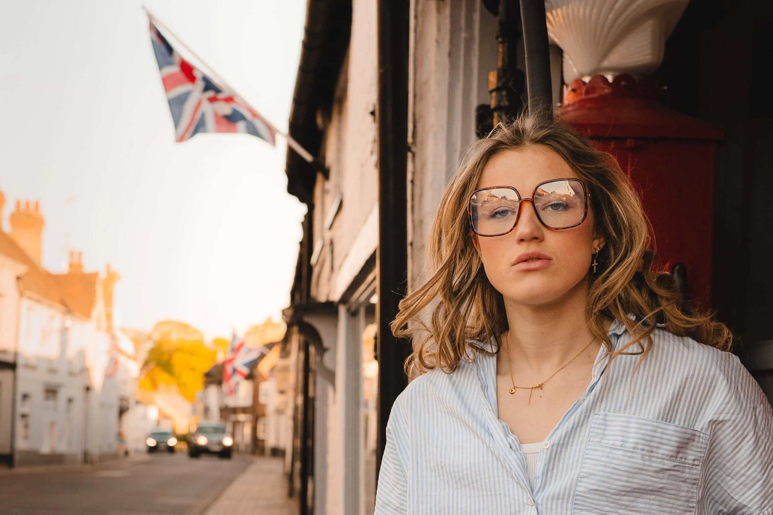 Golden hour natural school leaver portrait  photo shoot at a vintage petrol station in Great Missenden, Buckinghamshire