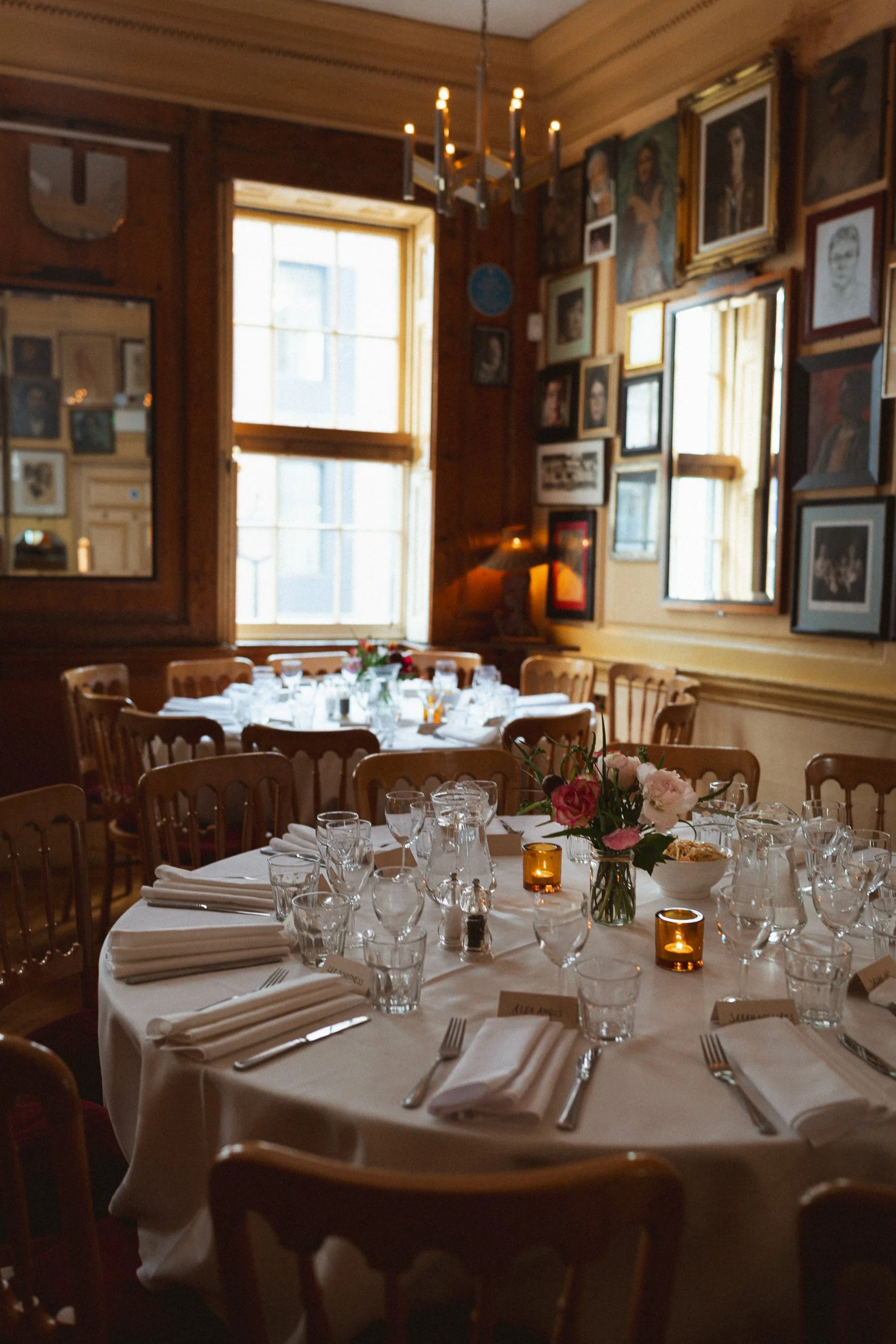 Wedding reception table setting at The Union Club in Soho, London