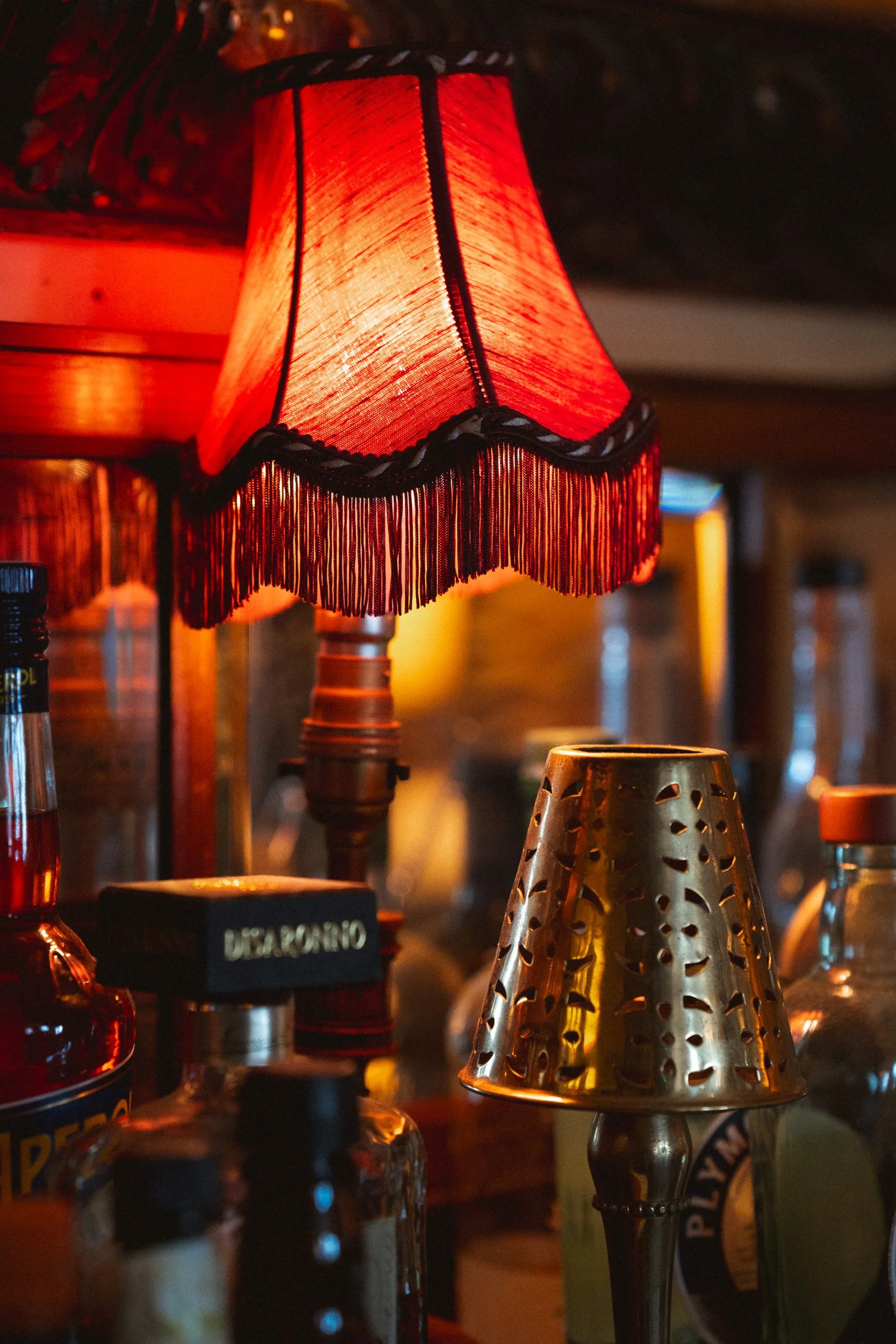 Ambient lighting over the bar at The Union Club in Soho, London