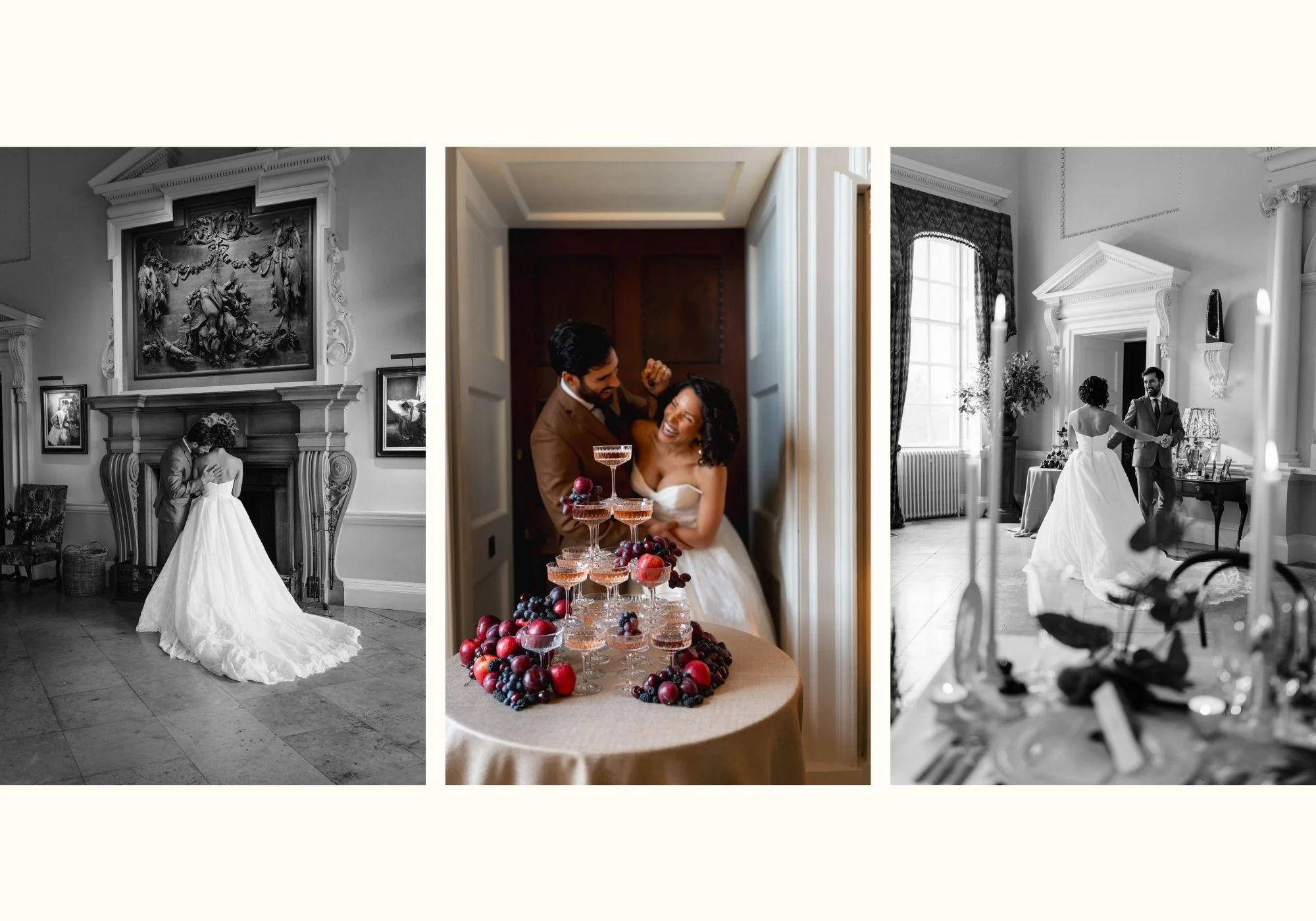 Newlyweds celebrating inside Kirtlington Park, where the elegant wedding breakfast rooms can transition into the evening celebrations and the dance floor