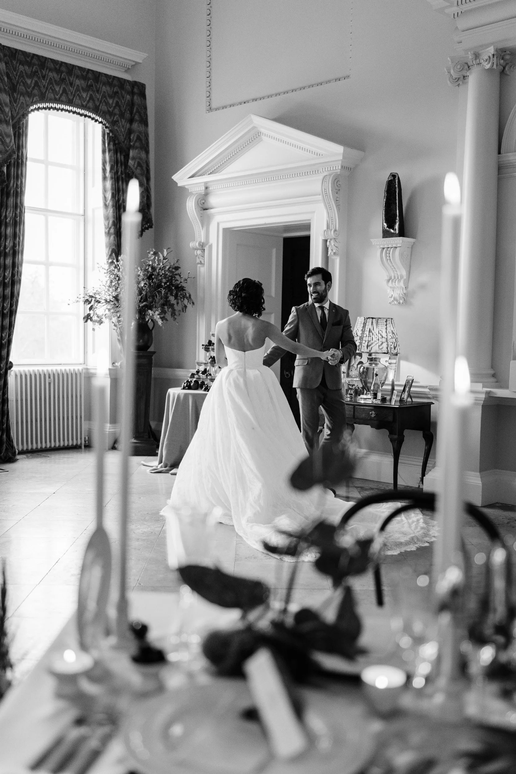 Bride and groom having their first dance at Kirtlington Park in Oxfordshire