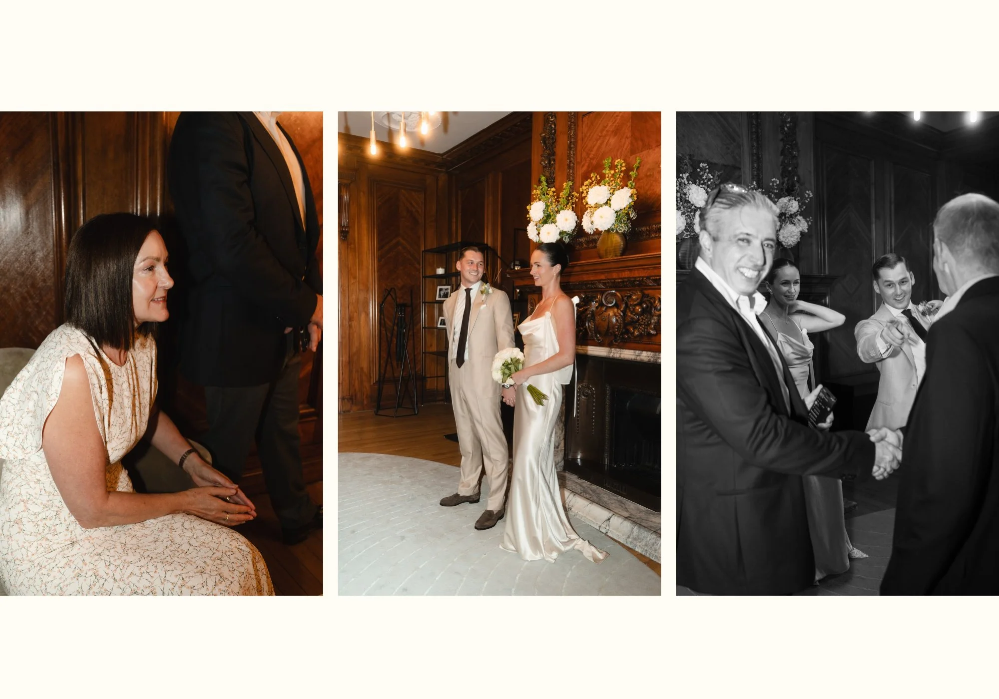 Family watching and intimate wedding ceremony in the Paddington Room at Old Marylebone Town Hall