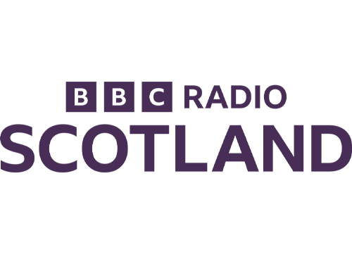 BBC Radio Scotland logo in purple with black background.