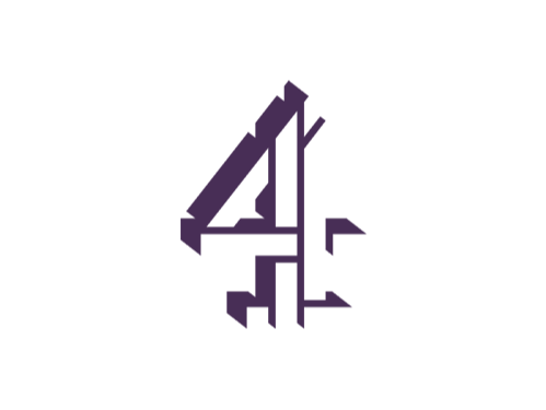 TV channel logo for Channel 4 in purple on a black background.