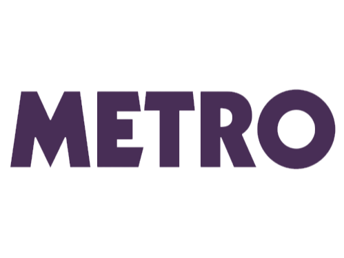 Metro logo with a purple word 'METRO' on a black background.