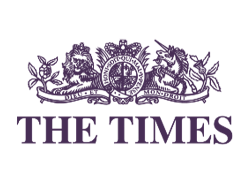 Logo of The Times newspaper with a purple crest and text.