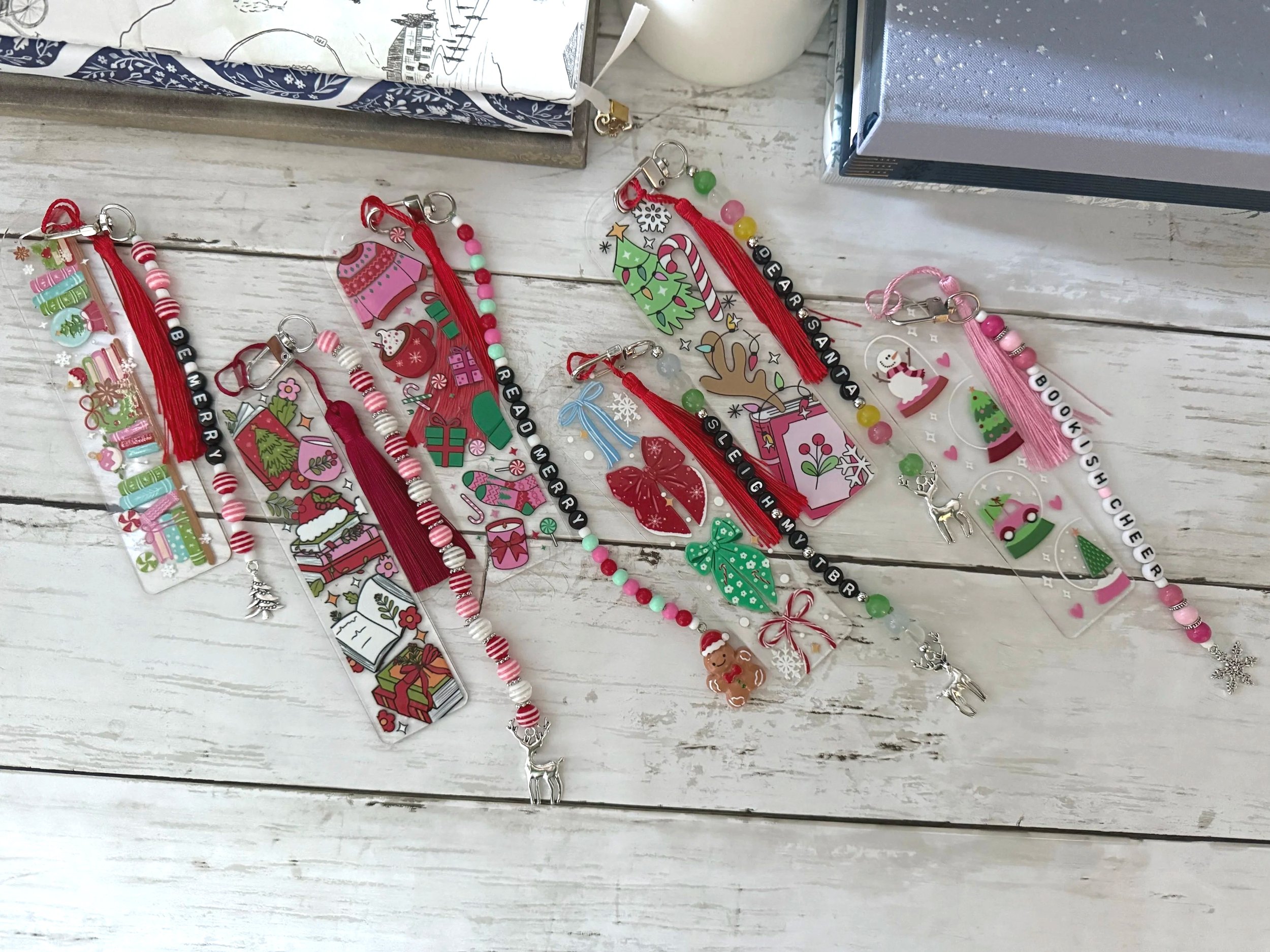 Christmas Themed Acrylic Beaded Bookmarks