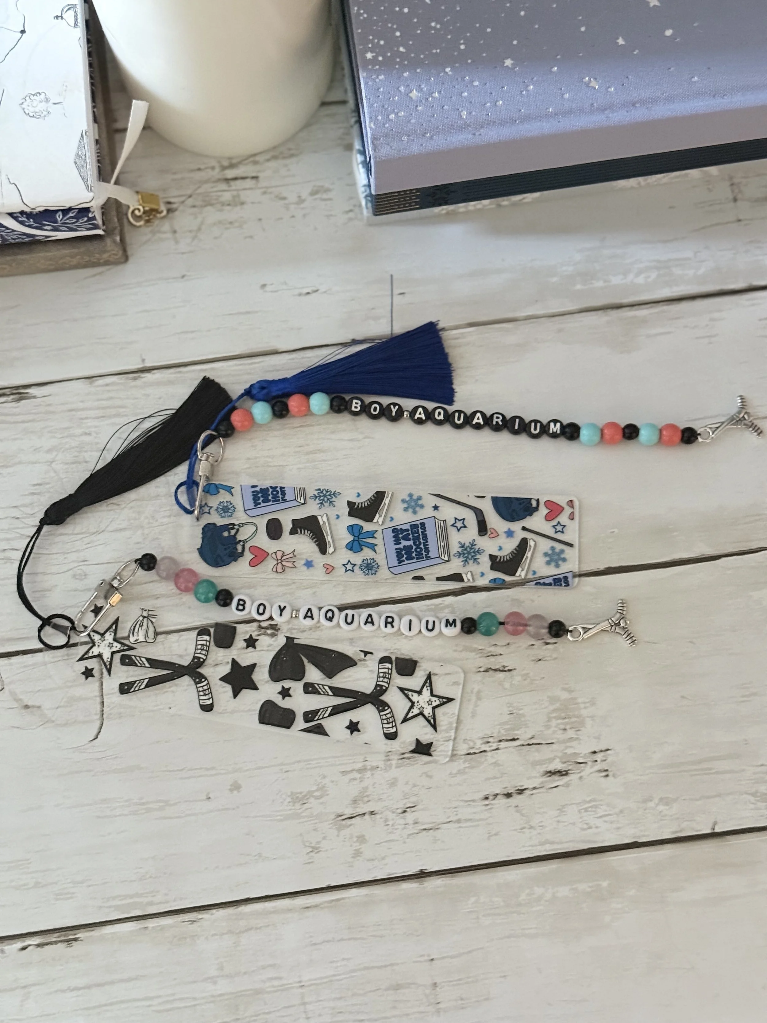 Hockey Romance Themed Acrylic Beaded Bookmarks