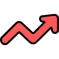 Grafik eines roten aufsteigenden Trendlinien-Diagramms auf schwarzem Hintergrund.