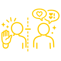 Icon für gesunde Grenzen in Beziehungen. Symbol für Selbstfürsorge, klare Kommunikation und die Fähigkeit, ohne Schuldgefühle Nein zu sagen. Single- und Beziehungscoaching online und in Nürnberg.