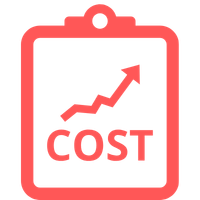 Diagramm mit einem aufsteigenden Kosten- und Leistungsanstieg, dargestellt durch einen Graphen mit einem Pfeil nach oben, und dem Wort 'COST' darunter.