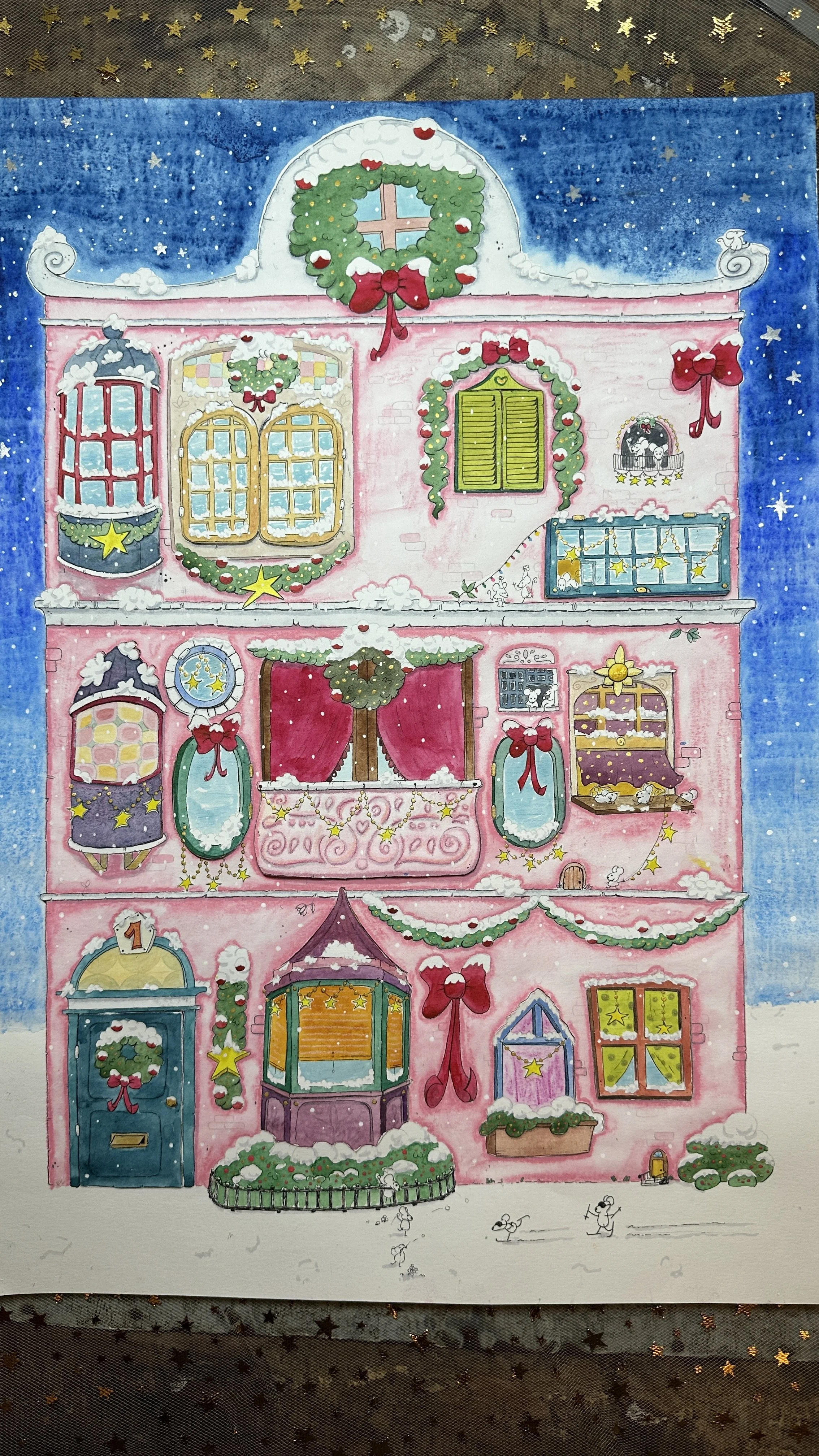 Calendario de adviento infantil ilustrado a mano por Melissa Abez