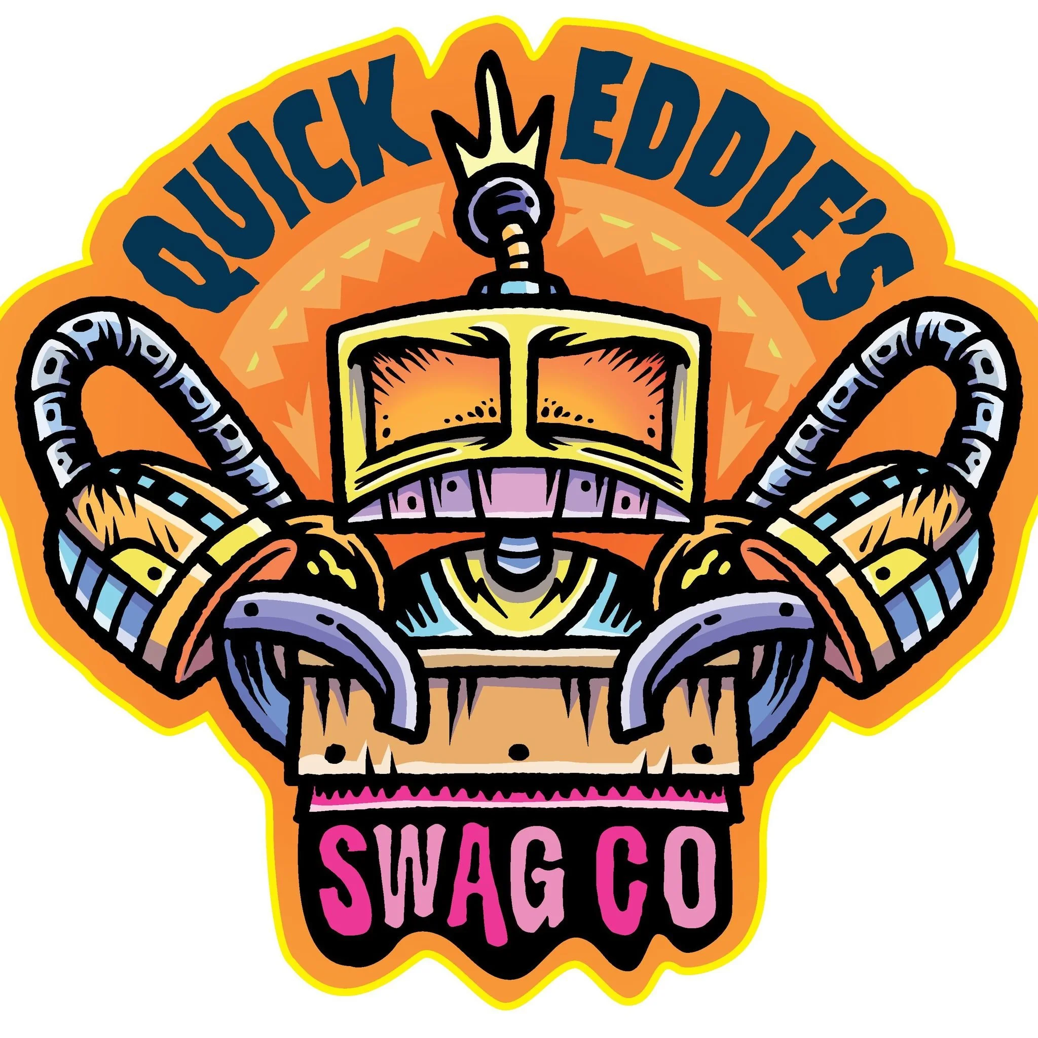 Colorful graffiti-style illustration of a robotic character with a crown and a helmet, with the words "Chuck Medics" at the top and "Swag Co" at the bottom.