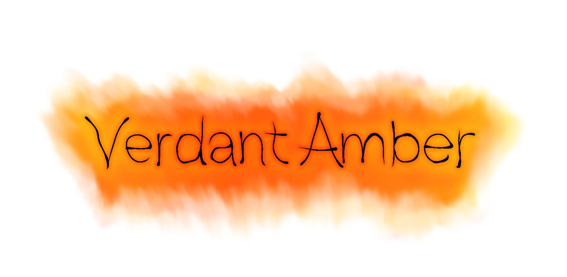 Text reading 'Verdant Amber' over an orange watercolor background.