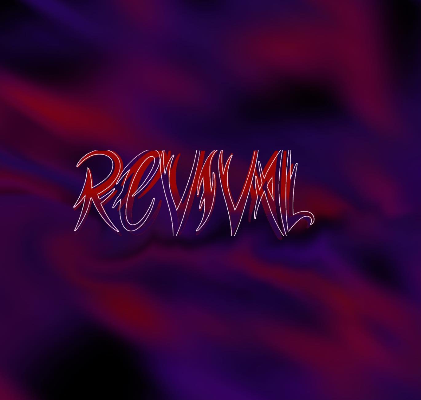 Stylized text reading 'REVIVAL' on a dark, swirling background with purple, red, and black colors.