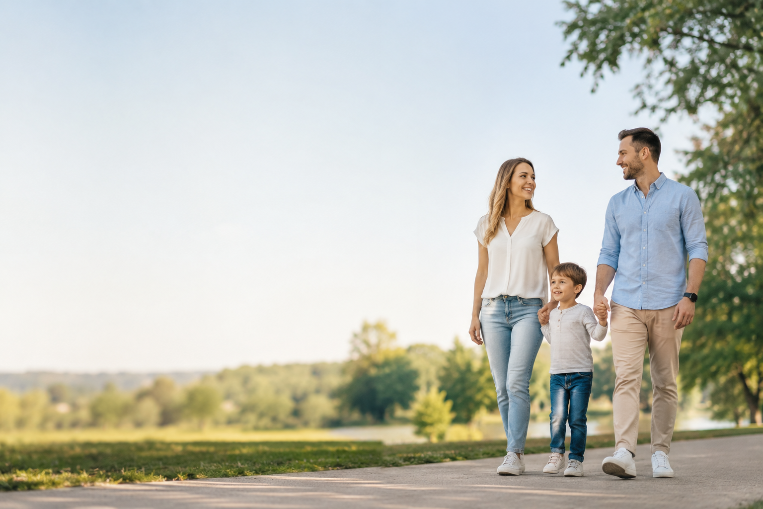 Family walking together outdoors in a park