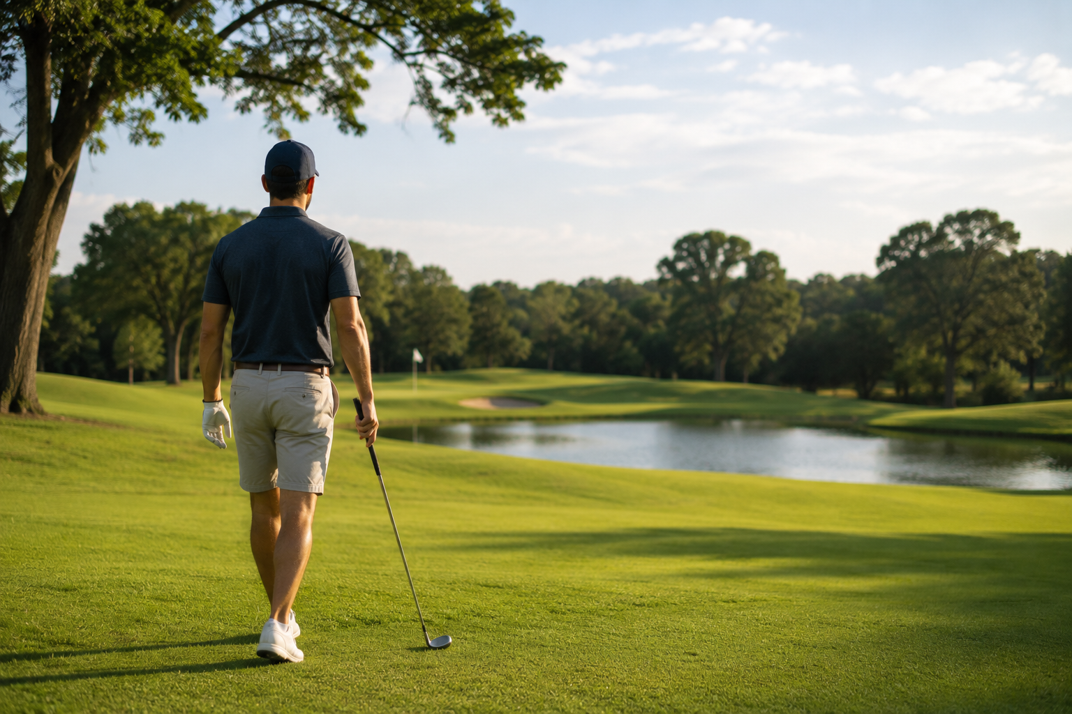Man walking outdoors on a golf course